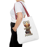God Money Power Crown Tote Bag — Religious Inspirational Statement Tote