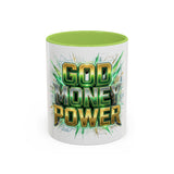 Accent Coffee Mug — "God Money Power" Bold Graphic Ceramic Mug