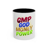 GMP God Money Power Accent Coffee Mug — Colorful Motivational Tea Cup (11/15 oz)