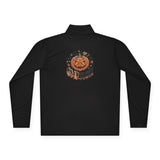 Halloween Pumpkin “God Money Power” Quarter-Zip Pullover — Jack-O'-Lantern Graphic