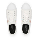 Men's Low Top Sneakers — 'God Money Power' Minimal White Canvas Shoes