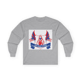 Long Sleeve Tee — "God Money Power" Patriotic Jesus Graphic