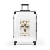 Money Power Suitcase – White Carry-On Luggage with GMP Cash Design