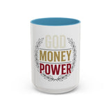 God Money Power Accent Coffee Mug — Inspirational Faith & Success Ceramic Mug (11/15oz)