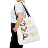 God Money Power Tote Bag – Gold 3-Word Motivational AOP Tote
