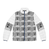 Puffer Jacket — Monochrome Graphic Samurai All-Over Print