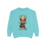 Sweatshirt — 'God Money Power' Crown & Fist Graphic Crewneck