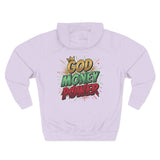 God Money Power Hoodie — Graphic Fleece Pullover with Crown Logo