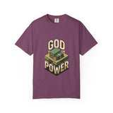God Power T-Shirt — Faith Graphic Tee with Vintage Tank Illustration