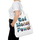 God Money Power Tote Bag – Bold 3D Typography Inspirational Carryall