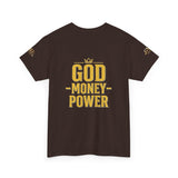 GMP "God Money Power" Tee - Gold Logo Graphic T-Shirt