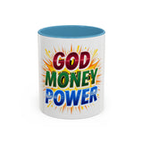 God Money Power Accent Coffee Mug — Inspirational Faith & Prosperity Gift (11/15oz)