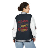 Letterman Jacket — “Put God First, Hustle for the Money” Motivational Varsity Jacket