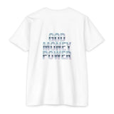 God Money Power Graphic T-Shirt — Blue Anime-Inspired Streetwear