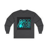 God Money Power Long Sleeve Tee — Retro Neon Graphic Faith & Hustle Shirt