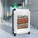 Carry-On Suitcase - “Put GOD First, Hustle For The MONEY, Put Yourself In POWER” Inspirational Travel Luggage