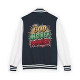 Letterman Jacket — "God Money Power" Graphic Varsity Jacket