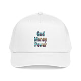 God Money Power Baseball Cap — Retro Text Embroidered Mid-Profile Hat