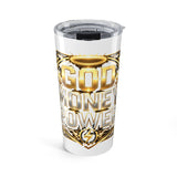 20oz Tumbler — "God Money Power" Gold Halo Inspirational Travel Mug