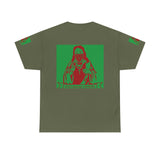 Graphic Tee — Masked Saint Illustration (Red & Green)