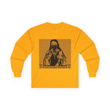 Long Sleeve Tee — 'God Money Power' Masked Saint Graphic