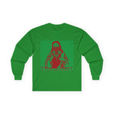 Long Sleeve Tee — Retro Religious Icon Graphic (Green/Red)