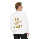 Sweatshirt — 'God Money Power' Crown & Fist Graphic Crewneck