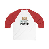 Baseball Tee — "God Money Power" Inspirational Baseball Tee (3/4 Sleeve)