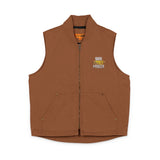 God Money Power- Embroidered Duck Cloth Work Vest — Durable Zip-Up Utility Vest with Chest Logo