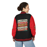 Letterman Jacket — "Put GOD First, Hustle For The MONEY, Put Yourself In POWER" Inspirational Varsity Coat