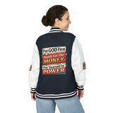 Letterman Jacket — "Put GOD First, Hustle For The MONEY, Put Yourself In POWER" Inspirational Varsity Coat