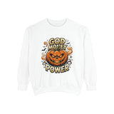 God Money Power- Pumpkin Sweatshirt — Halloween Jack-O'-Lantern Graphic Crewneck
