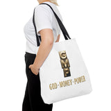 God • Money • Power Tote Bag — Inspirational Gold Block Design