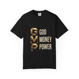 T-Shirt — GVMP Gold Graphic: "God Money Power" Statement Tee
