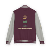 Letterman Jacket — "God • Money • Power" Embroidered Red & White Varsity