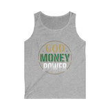 Tank Top — "God, Money, Power" Vintage Emblem Sleeveless Tee
