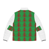 Men's Green Red Patterned Puffer Jacket — Retro Icon All-Over Print
