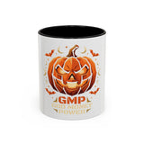 Halloween Pumpkin Accent Coffee Mug — 'GMP God Money Power' Jack-O'-Lantern Design