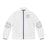 God Money Power Puffer Jacket — Men's White Logo Winter Coat