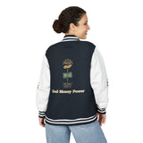 Letterman Jacket — "God • Money • Power" Embroidered Red & White Varsity
