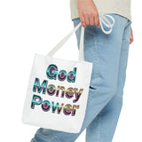 God Money Power Tote Bag – Bold 3D Typography Inspirational Carryall
