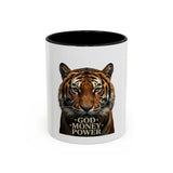 Tiger 'God Money Power' Accent Coffee Mug — Bold Animal Print Coffee Cup