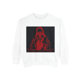 Graphic Sweatshirt — Red Saint Illustration with 'Good Morning, Daughter' Banner