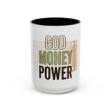 God Money Power Accent Coffee Mug — Motivational Faith & Wealth Ceramic Mug