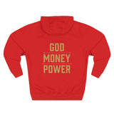 God Money Power Hoodie — Graphic Religious Statement Pullover