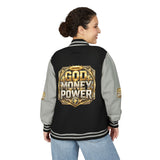 Letterman Jacket — God Money Power Gold Emblem Varsity Jacket