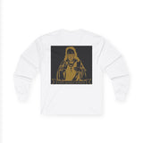 Long Sleeve Tee — Gold Saint Illustration with "I Got Money Power" Banner