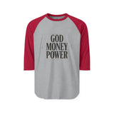 God Money Power Raglan Shirt – Vintage Faith & Hustle Baseball Tee