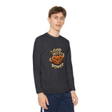 Youth Long Sleeve Tee — 'God Money Power' Halloween Pumpkin Graphic