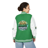 Letterman Jacket — "God Money Power" Varsity Bomber Jacket
